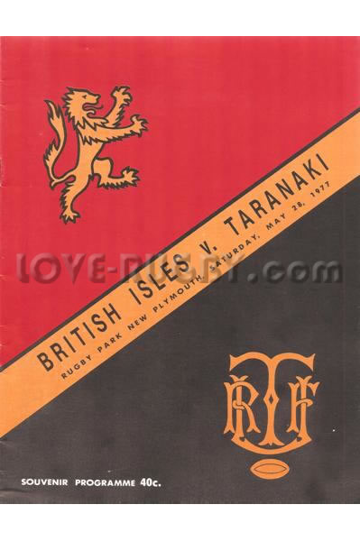 1977 Taranaki v British Lions  Rugby Programme
